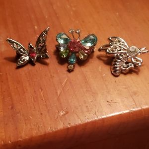 3 bug brooches bee an butterflies